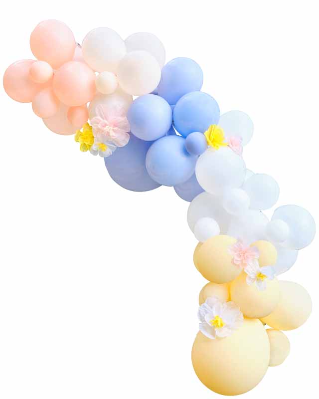 Pastel Balloon Arch with Tissue Paper Flowers - 60 Balloons