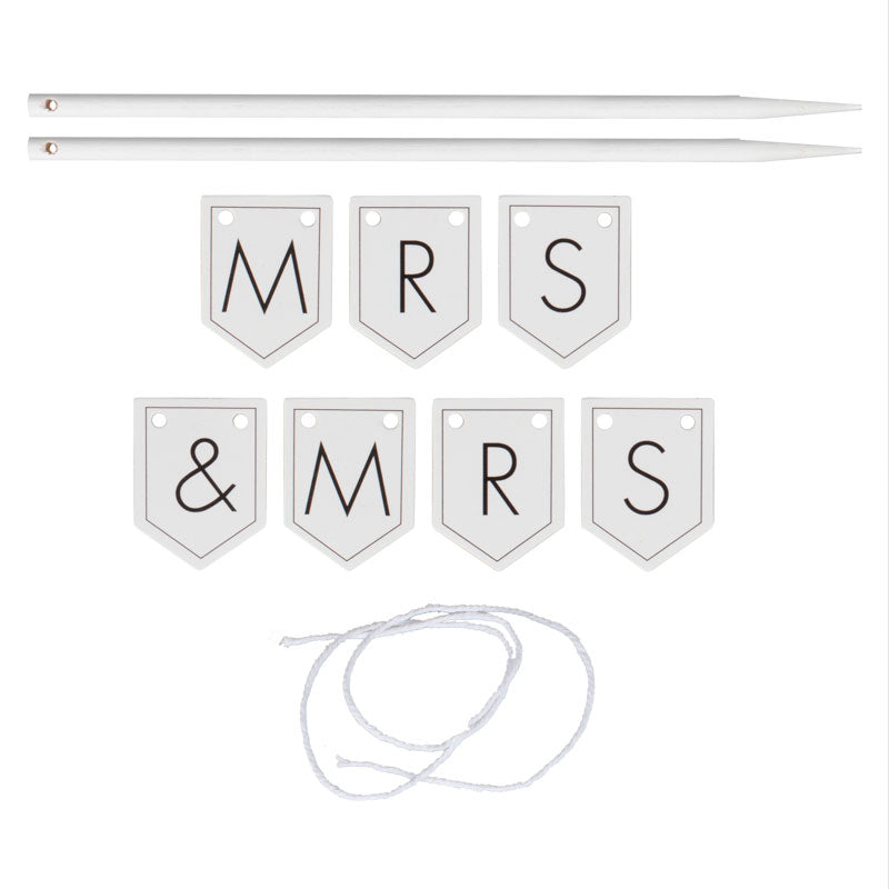 Black & White Mr & Mrs Bunting Cake Topper