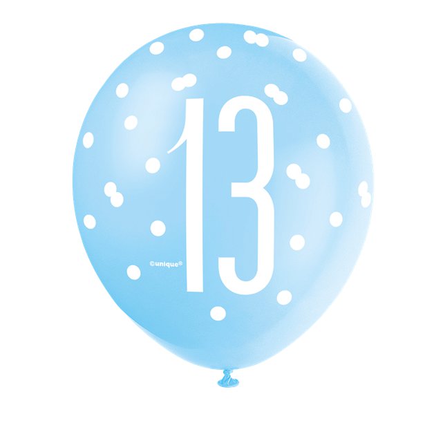 Blue Number 13 Latex Balloons - 12" (6pk)