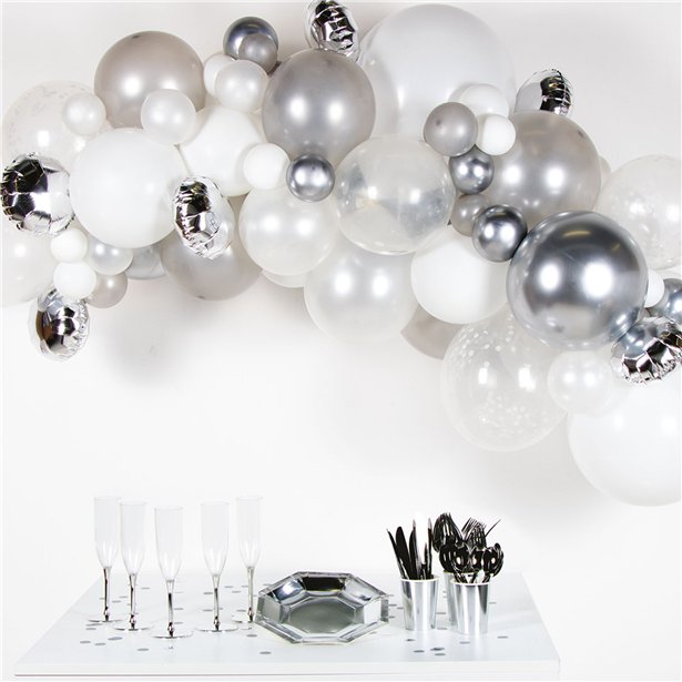 Silver Balloon Arch Garland DIY Kit - 66 Balloons