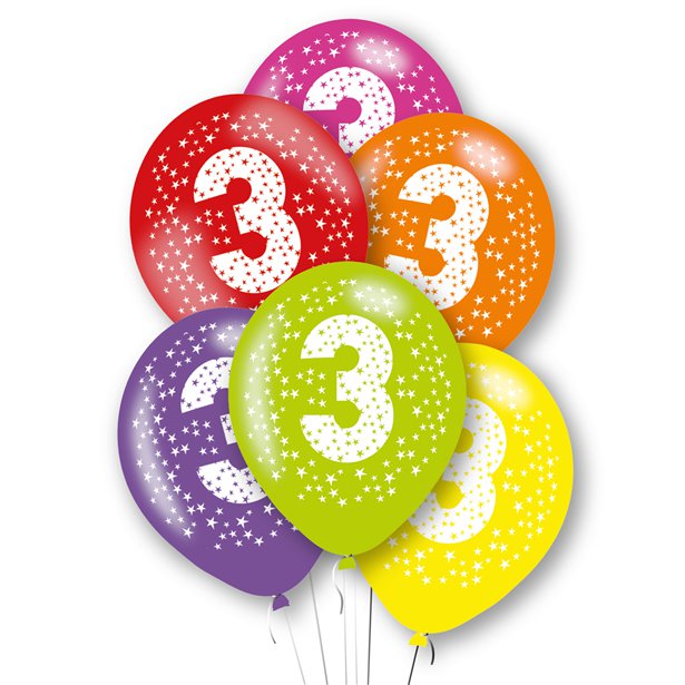 Age 3 Latex Balloons - 11" (6pk)