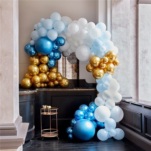 Blue & Gold Chrome Large Balloon Arch DIY Kit - 200 Balloons