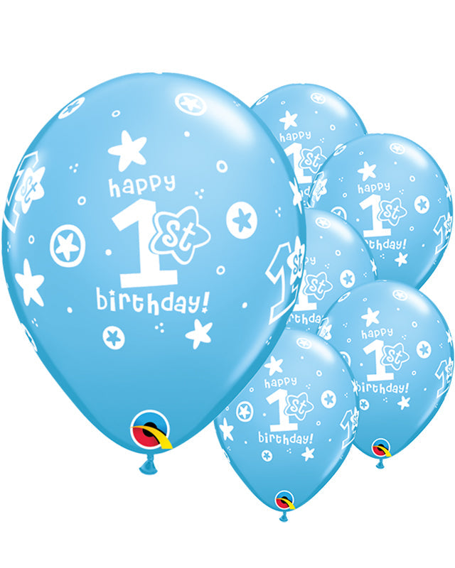 1st Birthday Boys Stars Blue Balloons - 11" Latex (25pk)
