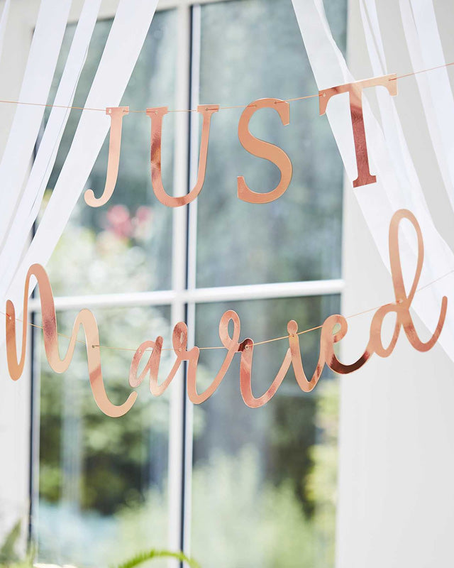 Botanical Wedding Just Married Copper Foiled Bunting - 3m