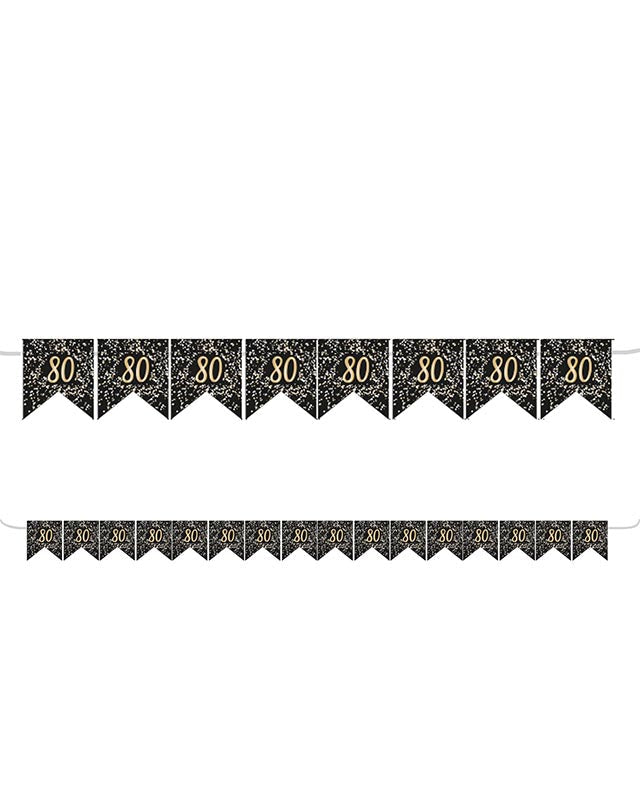 Gold 80th Paper Flag Bunting - 3.2m