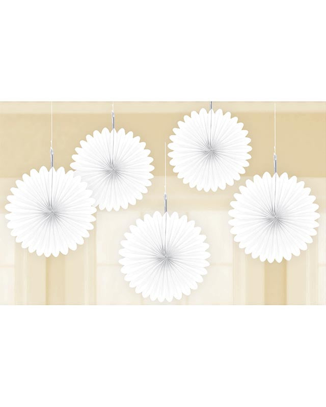 White Mini Paper Fans - 15cm (5pk)