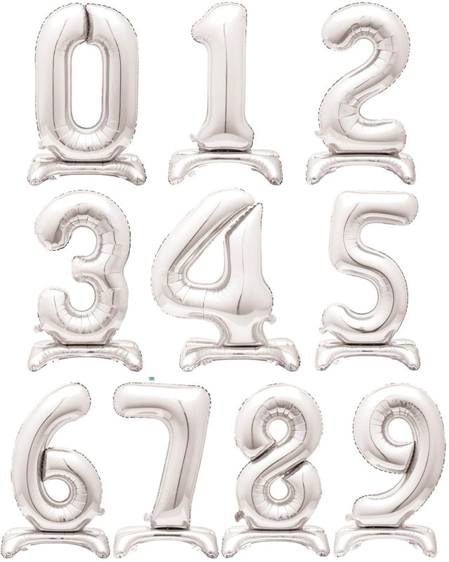Silver Standing Number Balloons - 30" Air Fill