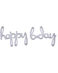 Silver Holographic 'Happy Bday' Script Phrase Foil Balloon